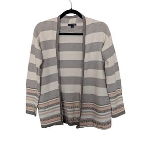 Tommy Hilfiger Open-Front Striped Cardigan - Cream, Gray & Blush Sz.S